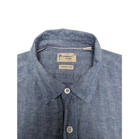 Weatherproof Vintage Men's Short Sleeve Blue Button Down Washable Linen XL - Picture 2 of 5